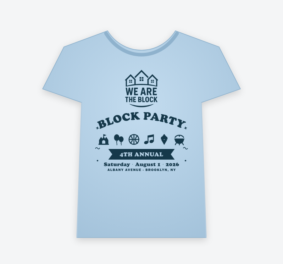 2026 block party t-shirt, front